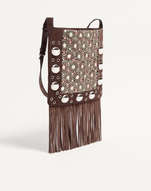 Valentino Garavani - Valentino Garavani Nellcôte Embroidered Shoulder Bag With Fringes - Multicolour/testa Di Moro - Woman - Shoulder Bags